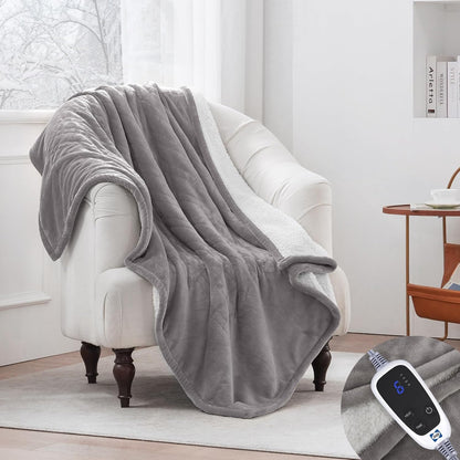 Sealy Electric Throw Blanket Heated Flannel & Sherpa Auto Shutoff 50"x60"
