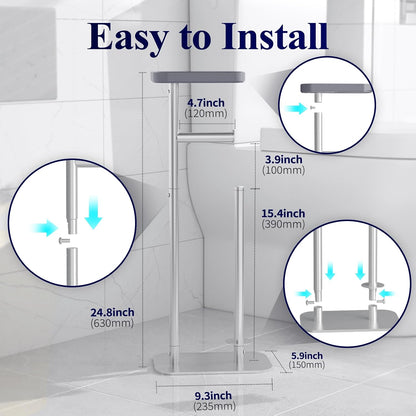 Kitsure Metal Toilet Paper Holder Free Standing, Medium, Black | Rustproof Toilet Paper Stand for 4 Rolls, Bathroom Organizers and Storage with Anti-Slip Base and Plastic Shelf