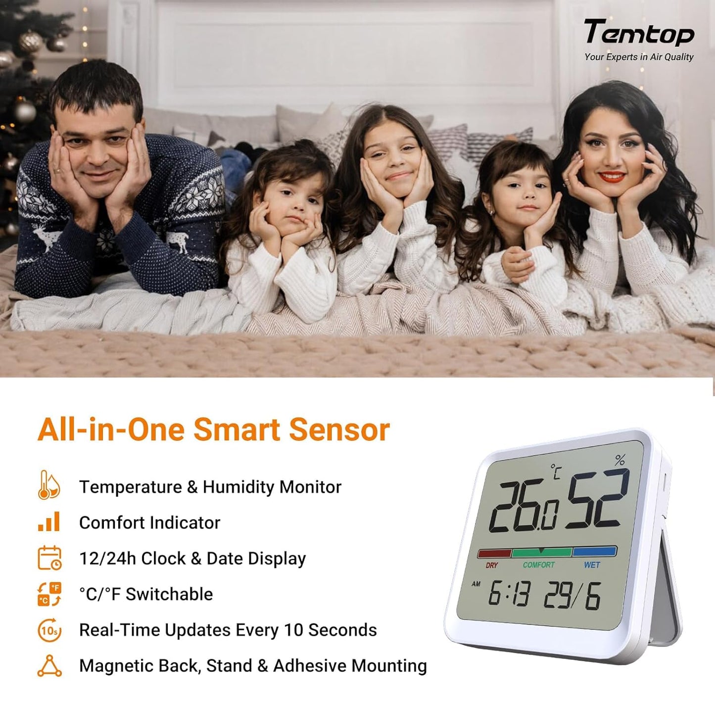 Temtop T1 Bluetooth Indoor Thermometer Hygrometer for Room Temperature | Humidity Notification Alerts, Data Export, Digital Gauge for Home, Office, Greenhouse, Garage, Nursery, Gift
