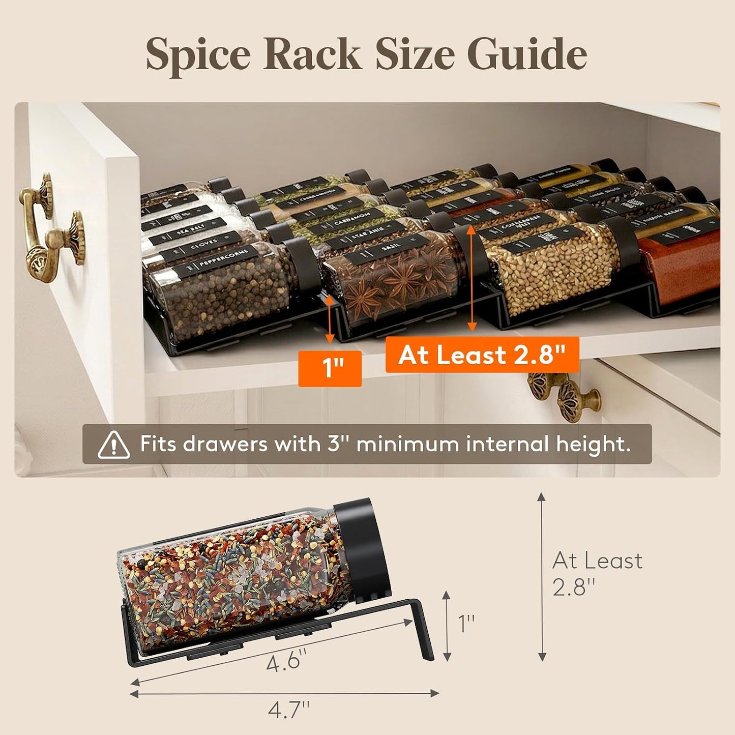 Lifewit Spice Drawer Organizer, 36PCS Interlocking Spice Rack Drawer Insert | Adjustable Seasoning Drawer Organizer with Non-Slip Pads, Spice Organization & Seasoning Storage for Kitchen, Cabinet, Black
