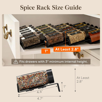 Lifewit Spice Drawer Organizer, 36PCS Interlocking Spice Rack Drawer Insert | Adjustable Seasoning Drawer Organizer with Non-Slip Pads, Spice Organization & Seasoning Storage for Kitchen, Cabinet, Black