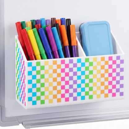 Tenceur Magnetic Dry Erase Marker Holder Acrylic Magnetic Pen Holder Whiteboard Marker Organizer for Whiteboard Fridge Refrigerator Locker Accessories Office Home Pen Storage(Checkered)