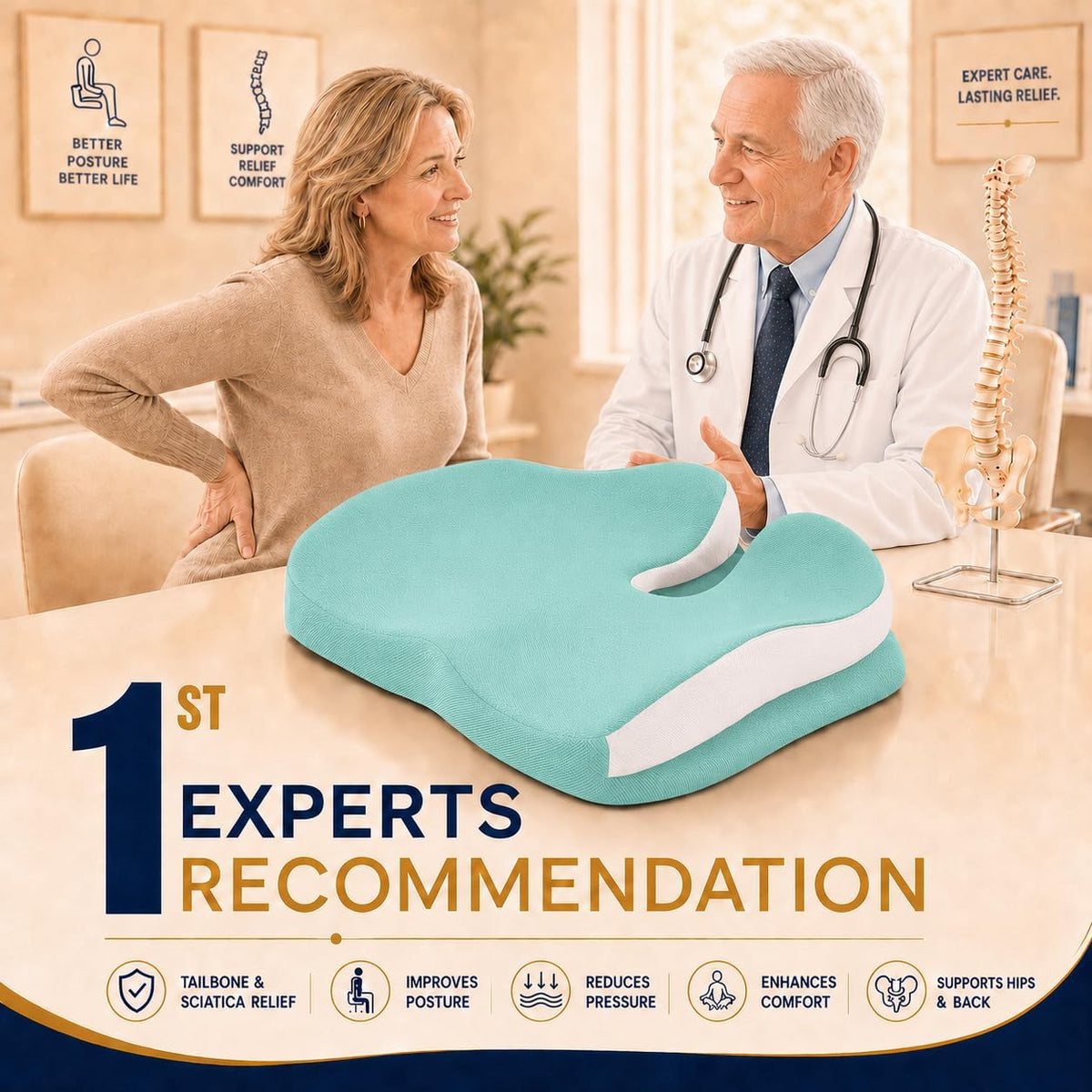 Memory Foam Ergonomic Seat Cushion for Office Chairs Pain Relief