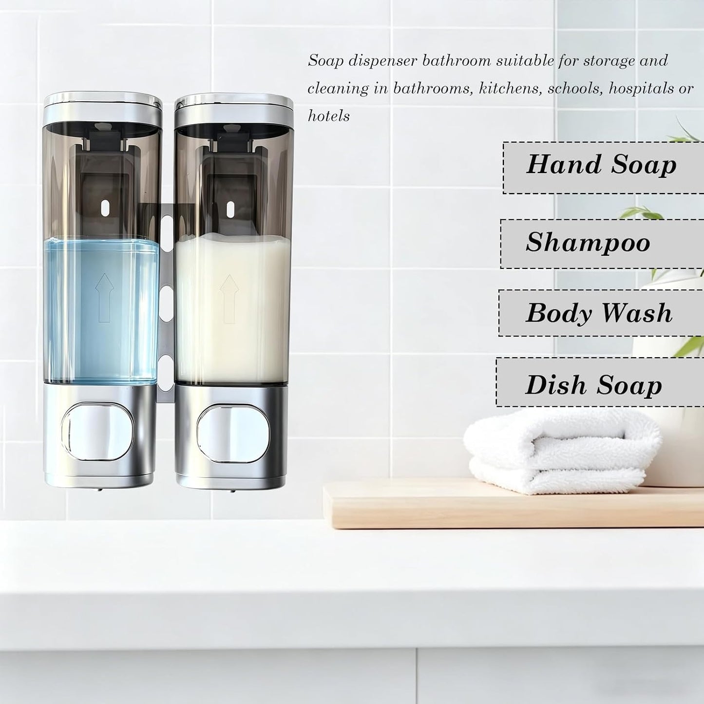 10oz/300ml Single Manual Wall Mounted Soap Dispenser, Black | Bathroom Shampoo and Conditioner Dispenser, Clear Plastic Refillable Liquid Lotion Pump Dispenser and Organizer