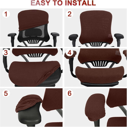 Tallew 4 Pcs Office Chair Covers Set Computer Universal Protective Stretchable Chair Seat Covers Desk Armrest Slipcovers Pads Office Cushion Backrest for Rotating (XL,Silver Gray)