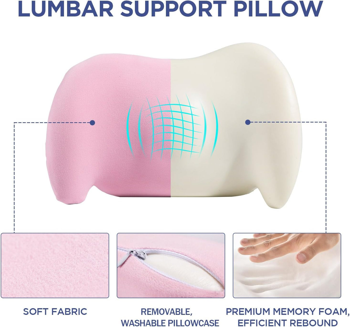 Lumbar Support Pillow for Office Chair, Memory Foam Car Back Cushion | Lumbar Pillow Lower Back with 4d Mesh Cover Adjustable Straps, Ergonomic Chair Back Pillow for Office, Car, Gaming Chairs