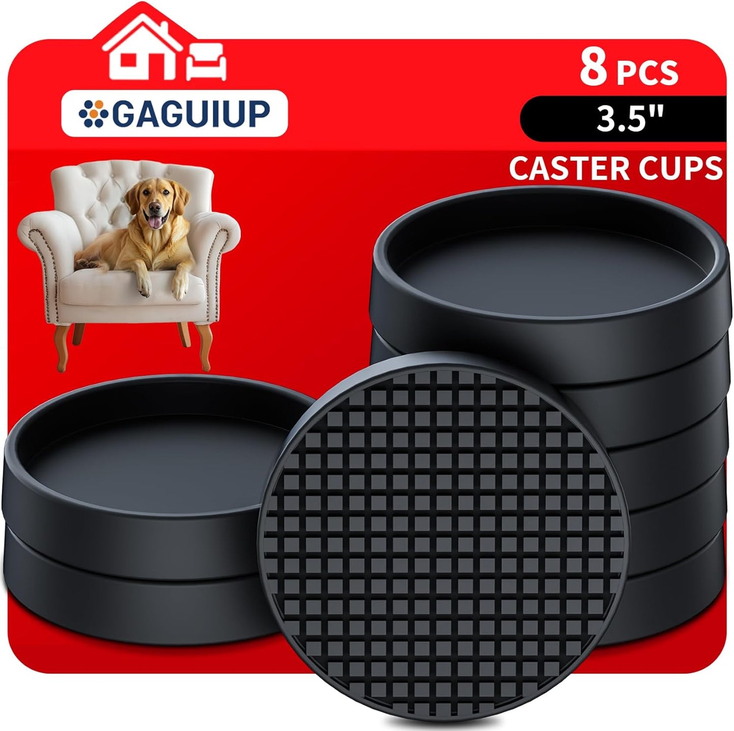 Non Slip Furniture Pads for Hardwood Floors - 12PCS 2" Caster Cups, Round | Furniture Stoppers to Prevent Sliding, Anti Slip Furniture Coasters Cup, Floor Protectors for Furniture Bed Couch Chair,Black