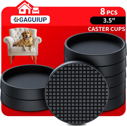 Non Slip Furniture Pads for Hardwood Floors - 12PCS 2" Caster Cups, Round | Furniture Stoppers to Prevent Sliding, Anti Slip Furniture Coasters Cup, Floor Protectors for Furniture Bed Couch Chair,Black
