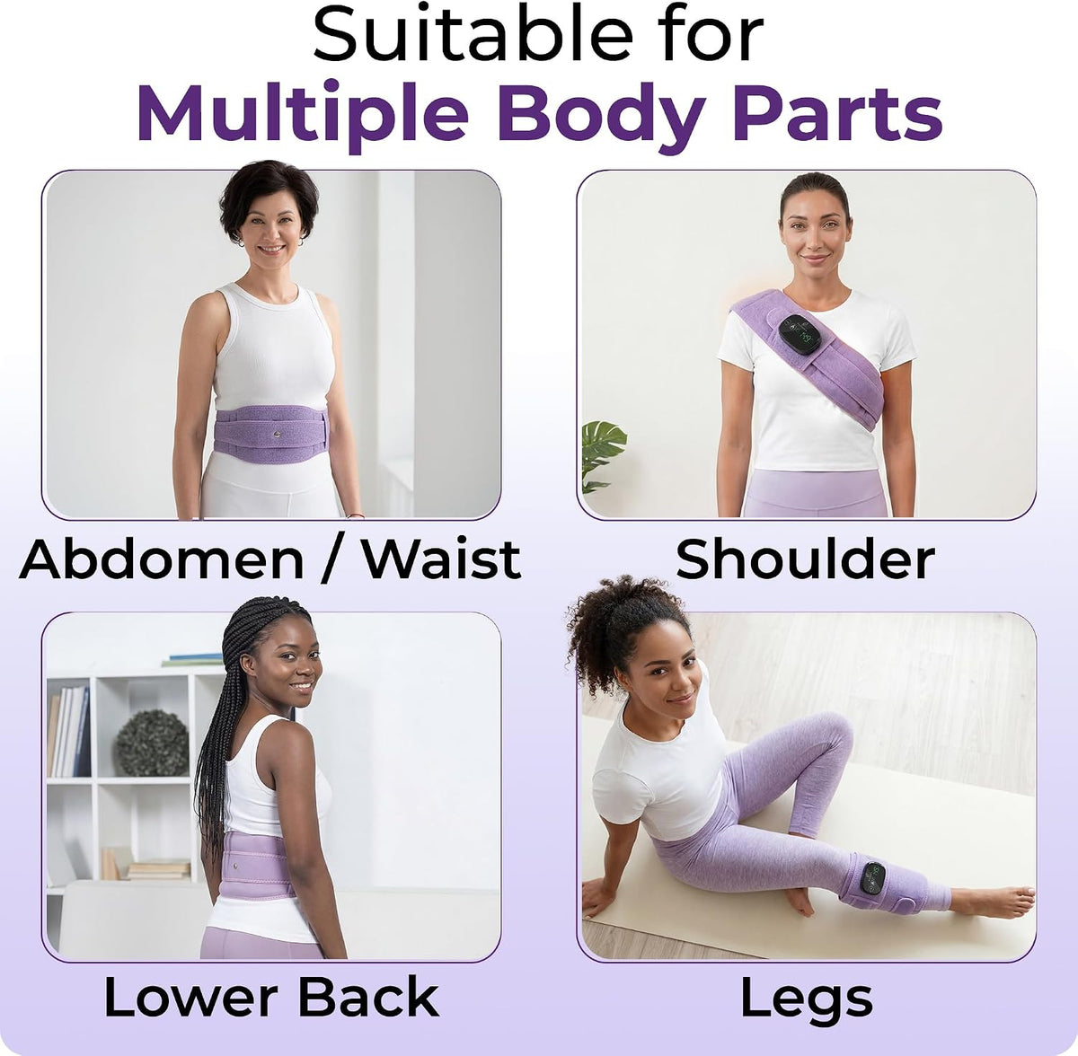 Cordless Wearable Heating Pad with Massager for Back Pain Relief, Wireless Rechargeable Portable Heat Belt for Period Cramps, Postpartum Recovery and Lower Back Comfort