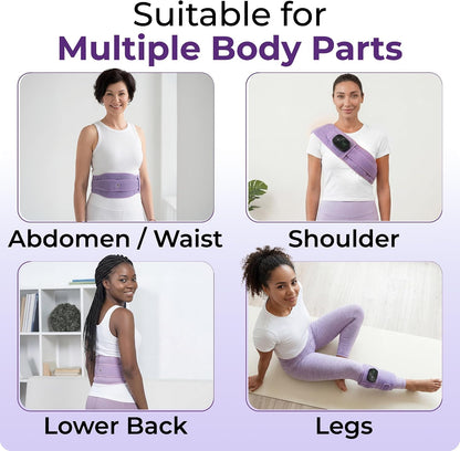 Cordless Wearable Heating Pad with Massager for Back Pain Relief, Wireless Rechargeable Portable Heat Belt for Period Cramps, Postpartum Recovery and Lower Back Comfort