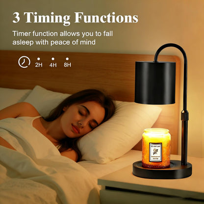 Dreamholder Electric Candle Warmer Lamp with Timer, Dimmable Candle Lamp with Adjustable Height, Wax Melter for Jar Candles Wood Base Floral Home Decor Gifts for Women Mom, Silver Glass