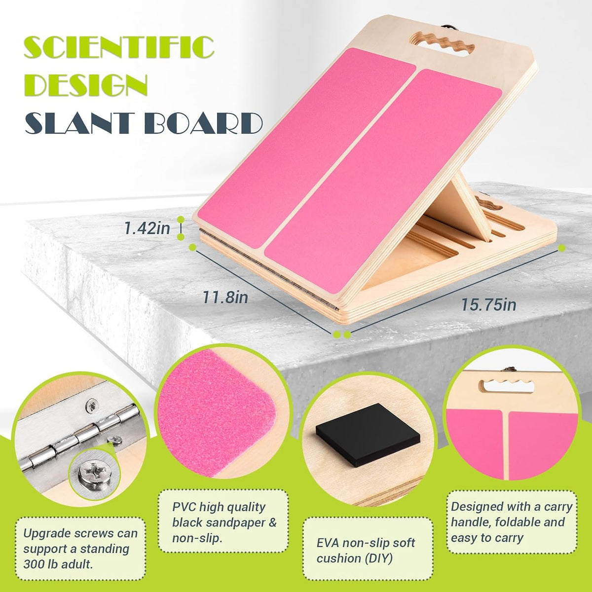 Slant Board Calf Stretching, 300 LBS Capacity Portable Wooden Incline Board