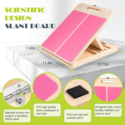 Slant Board Calf Stretching, 300 LBS Capacity Portable Wooden Incline Board
