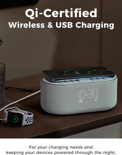 Odokee Qi Certified Wireless Charging Alarm Clock Radio for Bedroom