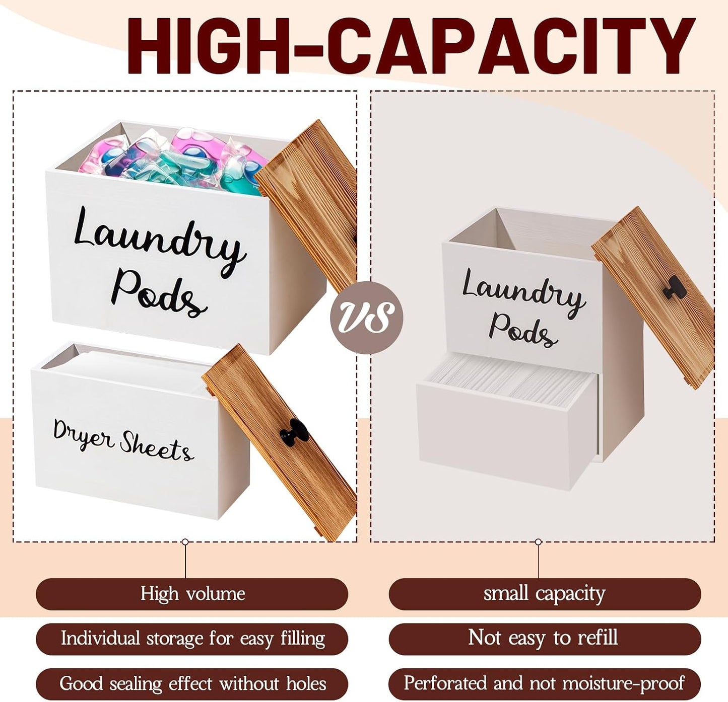 4 Pcs Magnetic Laundry Pod Holder Laundry Room Container Set, Lint Bin with Scoop and Brush Dryer Sheet Holder, Scent Booster Container Rustic Gift Wood Farmhouse Room Decorcontainer(Black)