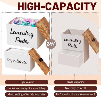 4 Pcs Magnetic Laundry Pod Holder Laundry Room Container Set, Lint Bin with Scoop and Brush Dryer Sheet Holder, Scent Booster Container Rustic Gift Wood Farmhouse Room Decorcontainer(Black)