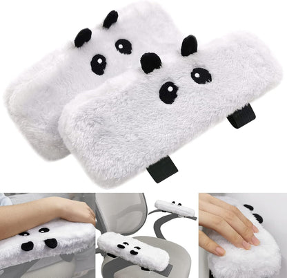 2Pack Plush Panda Chair Armrest Pads, Memory Foam Kawaii Chair Armrest Cushion with Velcro Strap, Adjustable & Washable Ergonomic Elbow Support Decompression for Home Office Gaming Chair