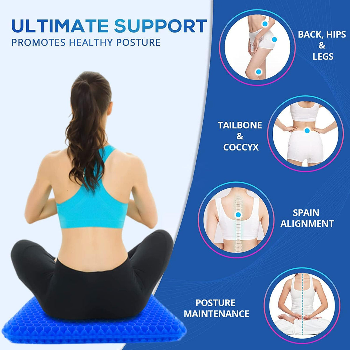 Gel Seat Cushion for Long Sitting - 1.65inch Double Thick Cooling Egg Cushion for Back, Hip, Sciatica, Coccyx, Tailbone Pain Relief - Office Chair Car Seat Cushion – Wheelchair Cushions
