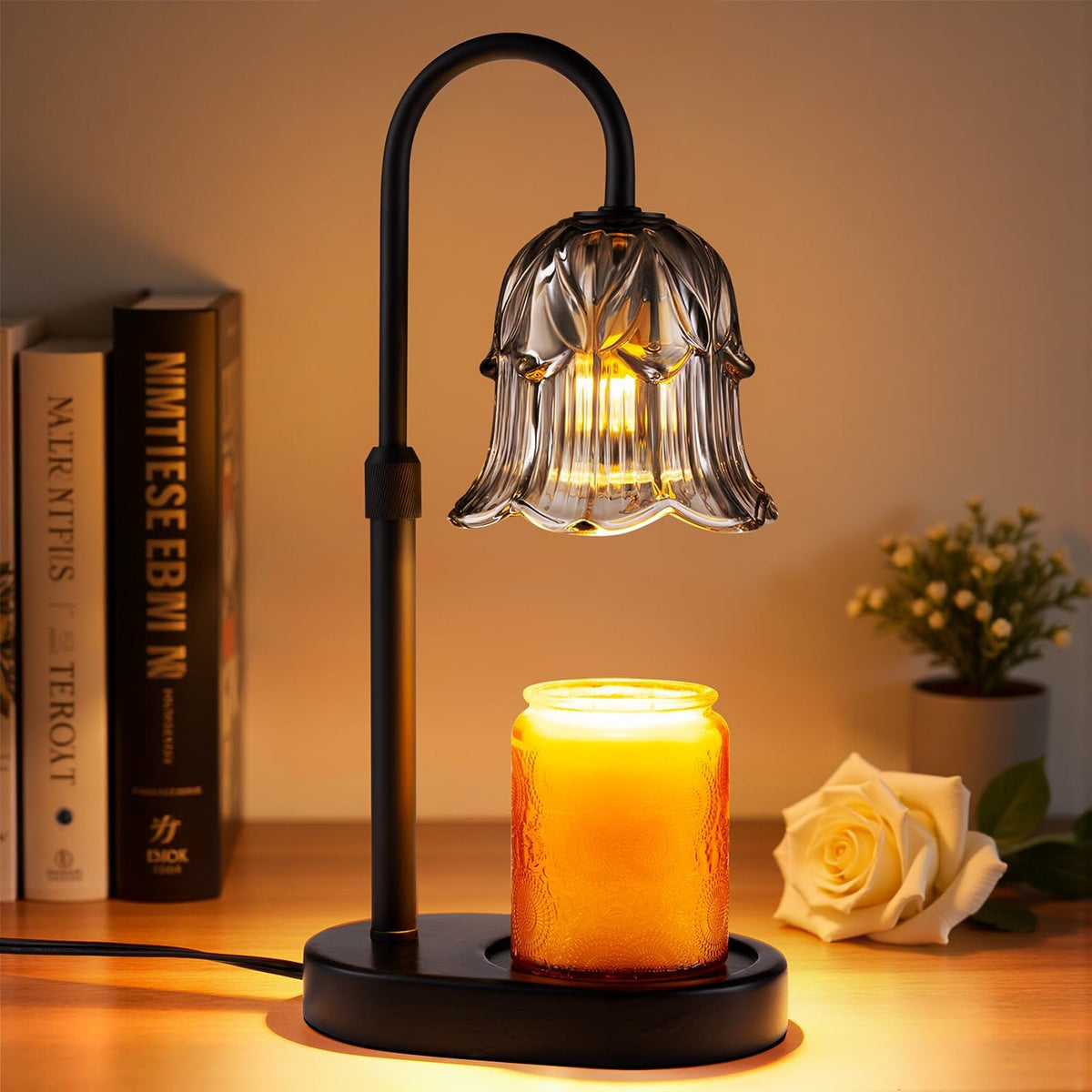 Candle Warmer Lamp Adjustable Timer - Electric Flower Glass Candles Light