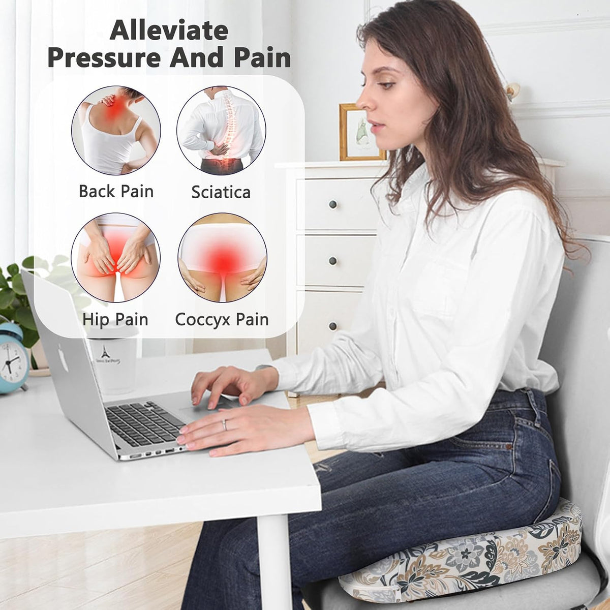 Tailbone Pain Relief Cushion, Memory Foam Seat Cushion for Coccyx Sciatica Pain Pressure Relief Office Desk Chair