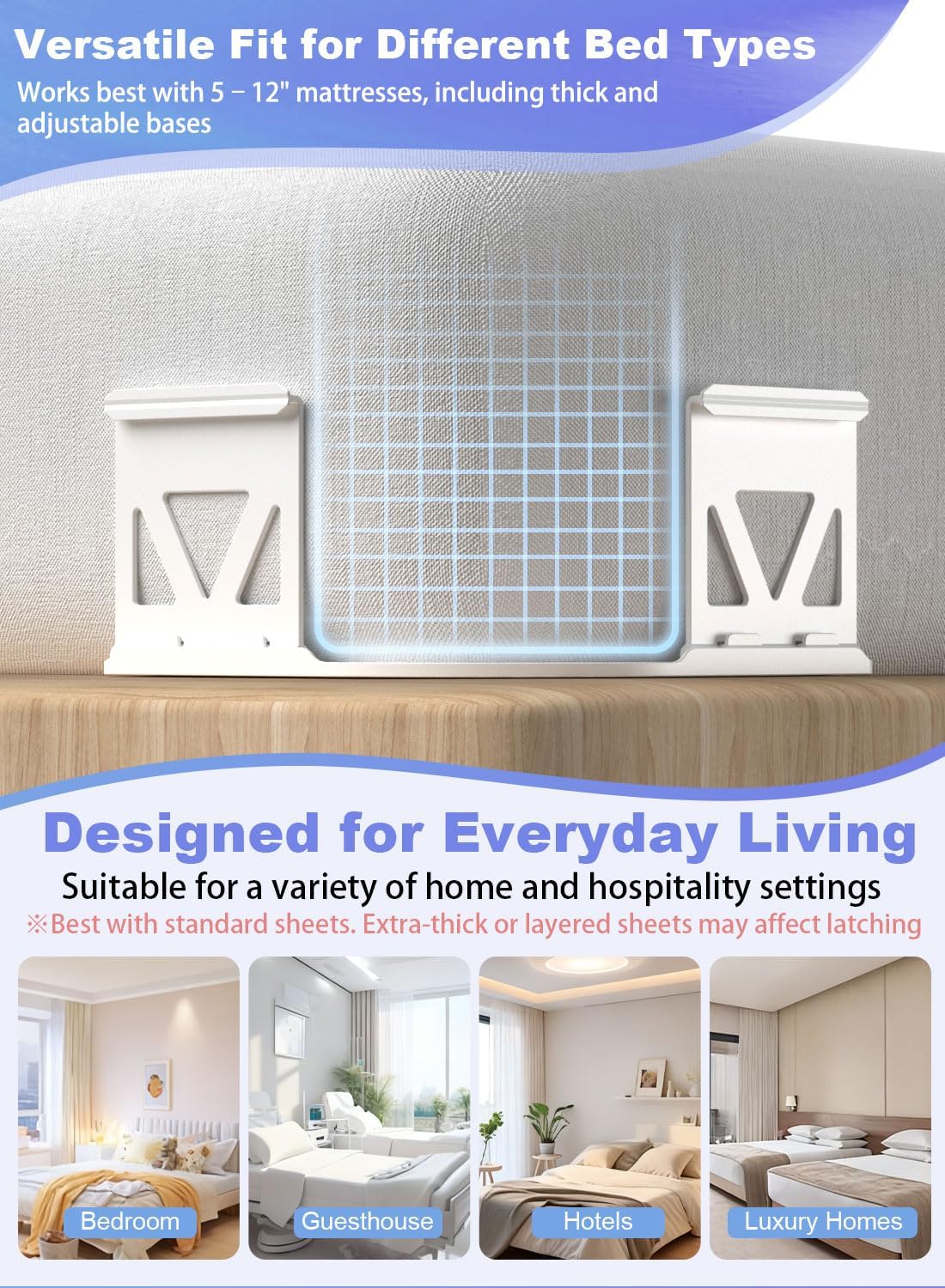 Bed Sheet Holders for Corners, 4PCS Heavy Duty Sheet Locks for Fitted Sheets, Invisible Non-Slip Locking Clips & Corner Grippers to Keep Sheets Firm & Tight, Easy Install, Universal Fit
