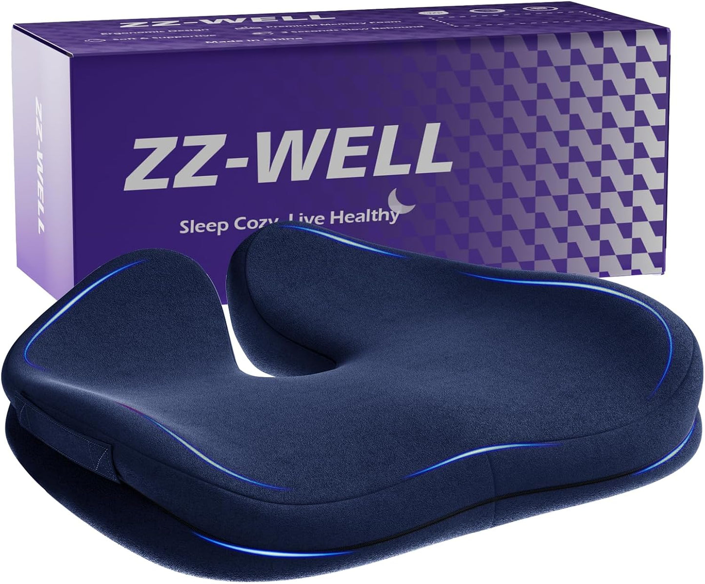 ZZ-WELL Seat Cushions for Office Chairs, Coccyx Cushion for Tailbone Pain, Memory Foam Butt Pillows for Computer Gaming Chair, Patented Pressure Relief Design Chair Cushion (Light Grey, XX-Large)