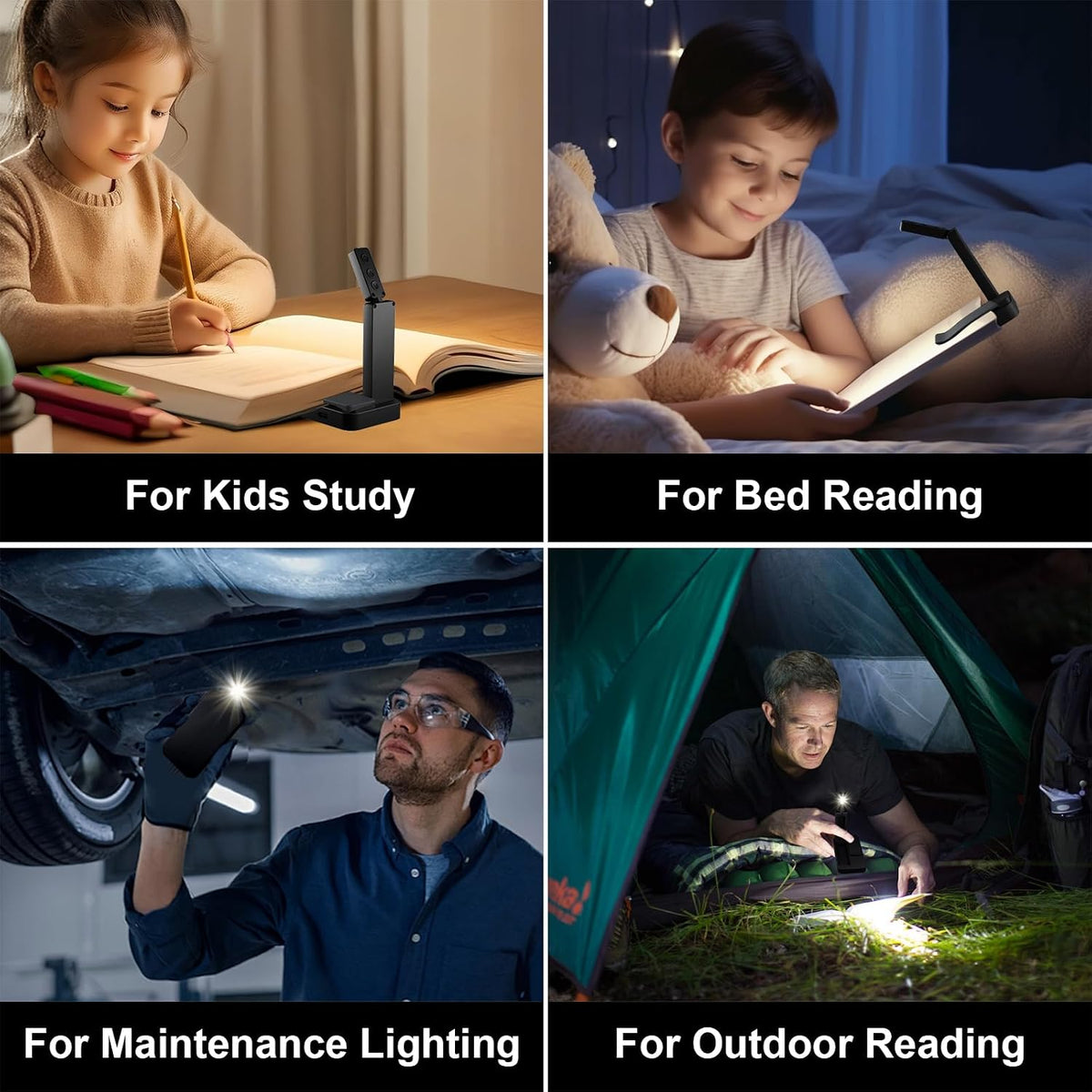 NEWZCLA【2 Pack】Rechargeable Book Light for Reading in Bed,Foldable Clip-On Reading Light,Lightweight 3 Color Amber Eye Care & Stepless Dimming,80H Lasting LED Lamp Gifts for Book Lovers,Travel/2*Black