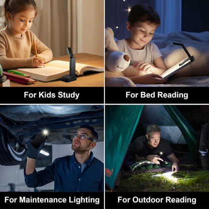 NEWZCLA【2 Pack】Rechargeable Book Light for Reading in Bed,Foldable Clip-On Reading Light,Lightweight 3 Color Amber Eye Care & Stepless Dimming,80H Lasting LED Lamp Gifts for Book Lovers,Travel/2*Black