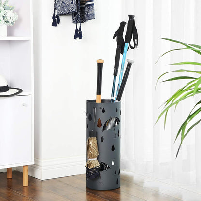 SONGMICS Umbrella Stand, Metal Umbrella Holder for Entryway, with Water Tray and 4 Hooks, 7.7 x 7.7 x 19.3 Inches, Round, Anthracite Gray ULUC23AG | Umbrella Holder, with Detachable Drip Tray, Assembly Required, for Entryway, Anthracite Gray, PATSY