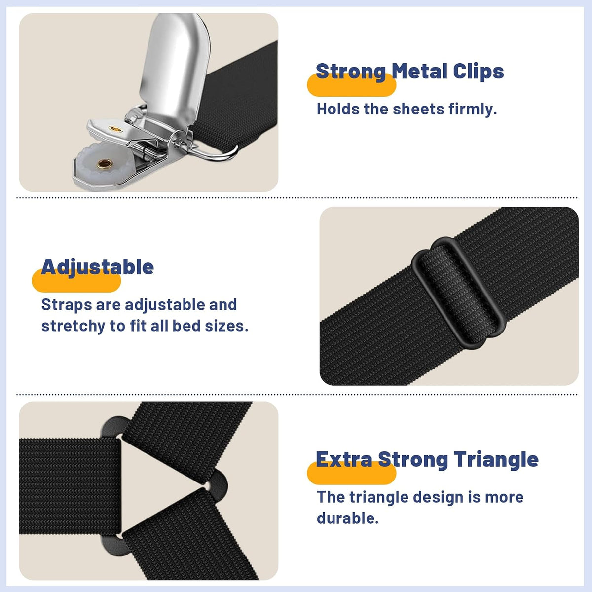 Adjustable Bed Sheet Corner Holder Straps, Triangle White 4 Pack
