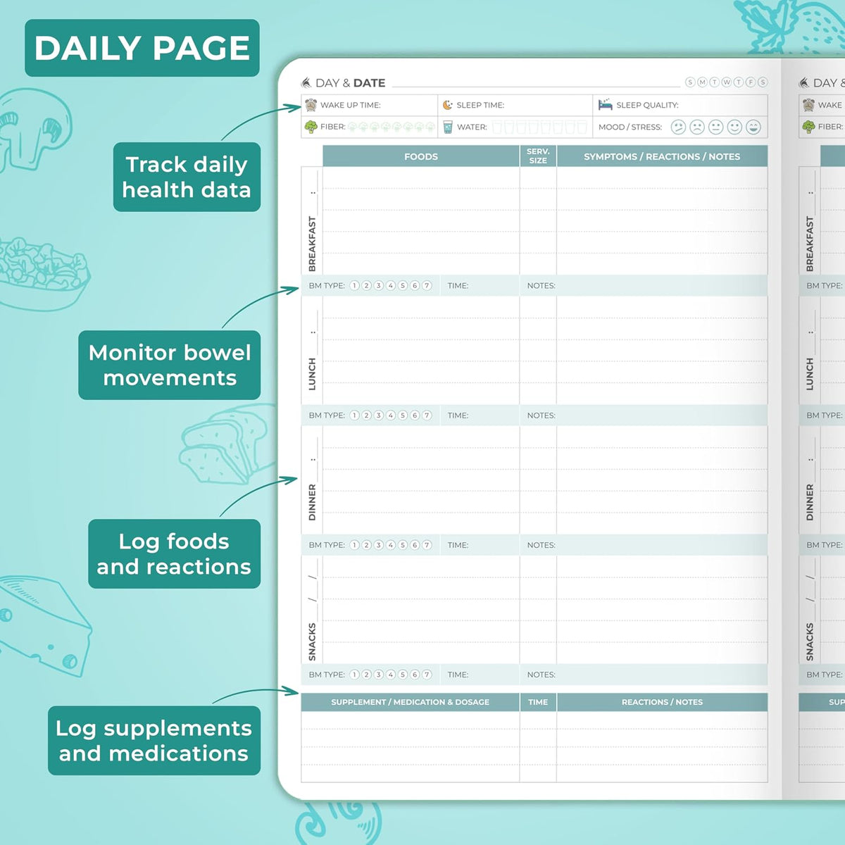 Clever Fox Food Sensitivity Journal & Symptom Diary, 8.5x11 Purple