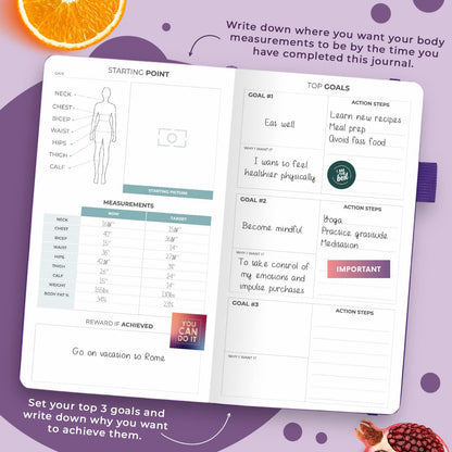 Clever Fox Wellness Planner & Food Journal for Weight Loss, A5 Orange | 5.8"x8.3" nutrition & exercise tracker for women tracking meals, diet & symptom diary, calorie counter notebook, stickers