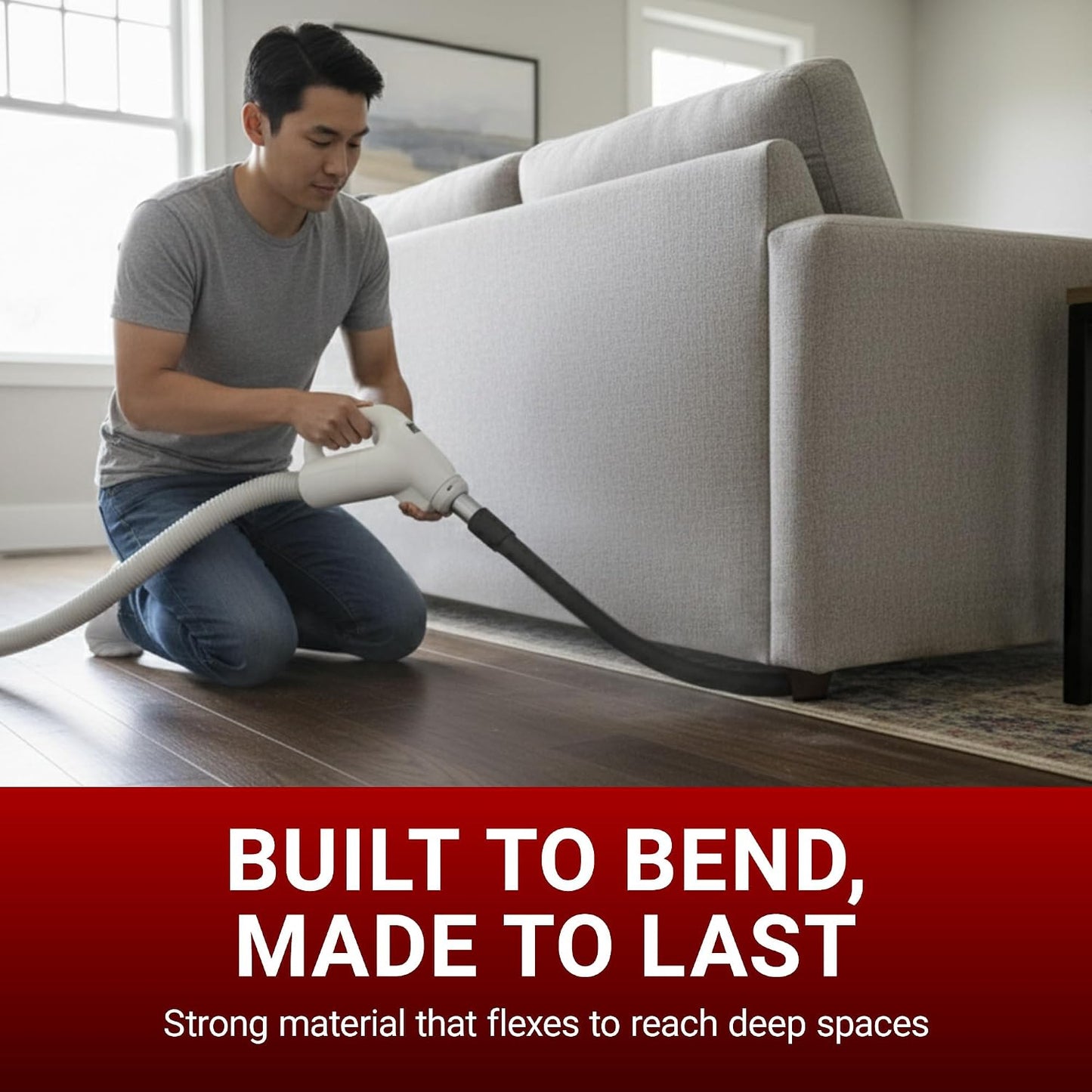 Drainvac Flexible Crevice Tool Vacuum Attachment – Long, Bendable Cleaning Nozzle for Tight Spaces and Under Furniture or Appliances – Tool Compatible with Any Residential Central Vacuum Handle