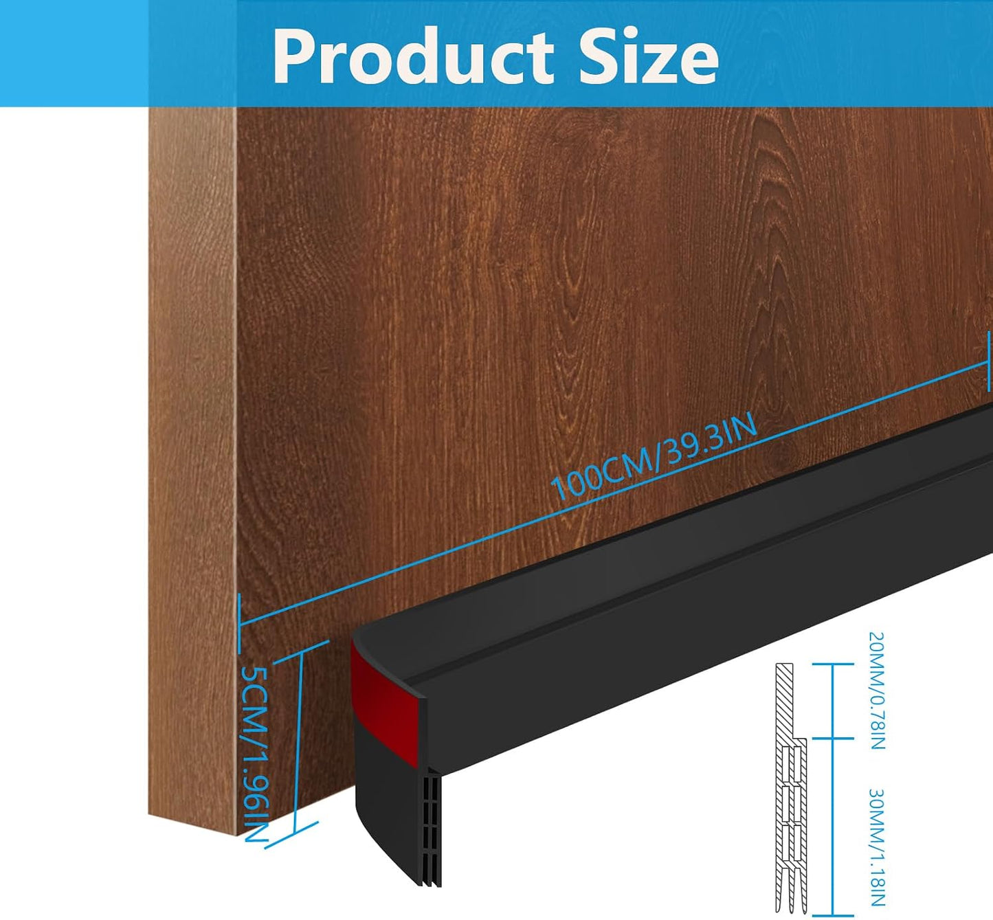 Ainiv Door Draft Stopper Under Door Seal, 2" W x 39" Cutable Soundproof Door Seal, Adhesive Under Door Sweep Weather Stripping Soundproof Kit, Under Door Draft Stopper Seals Anti-Collision-Black