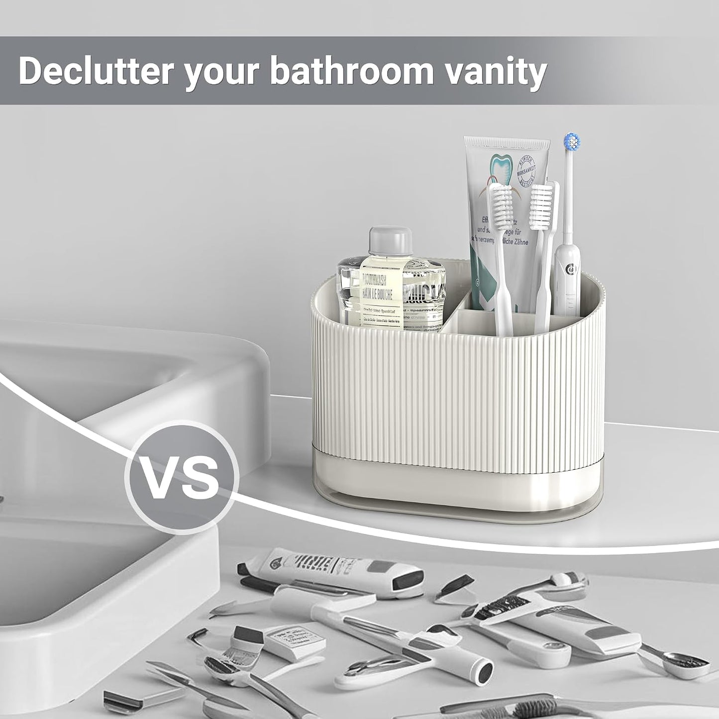 Large White Kids Toothbrush Holder for Bathroom with Drainage Tray 3 Slots | Cute Plastic Toddler Tooth Brush and Toothpaste Holder Organizer Caddy, White Bathroom Accessories Decor