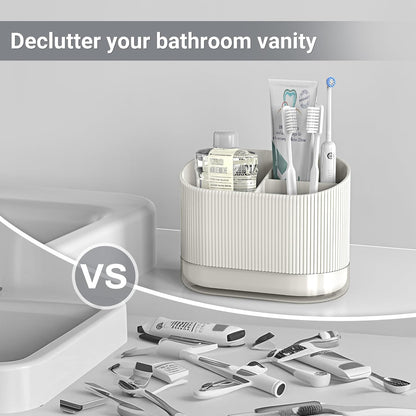 Large White Kids Toothbrush Holder for Bathroom with Drainage Tray 3 Slots | Cute Plastic Toddler Tooth Brush and Toothpaste Holder Organizer Caddy, White Bathroom Accessories Decor
