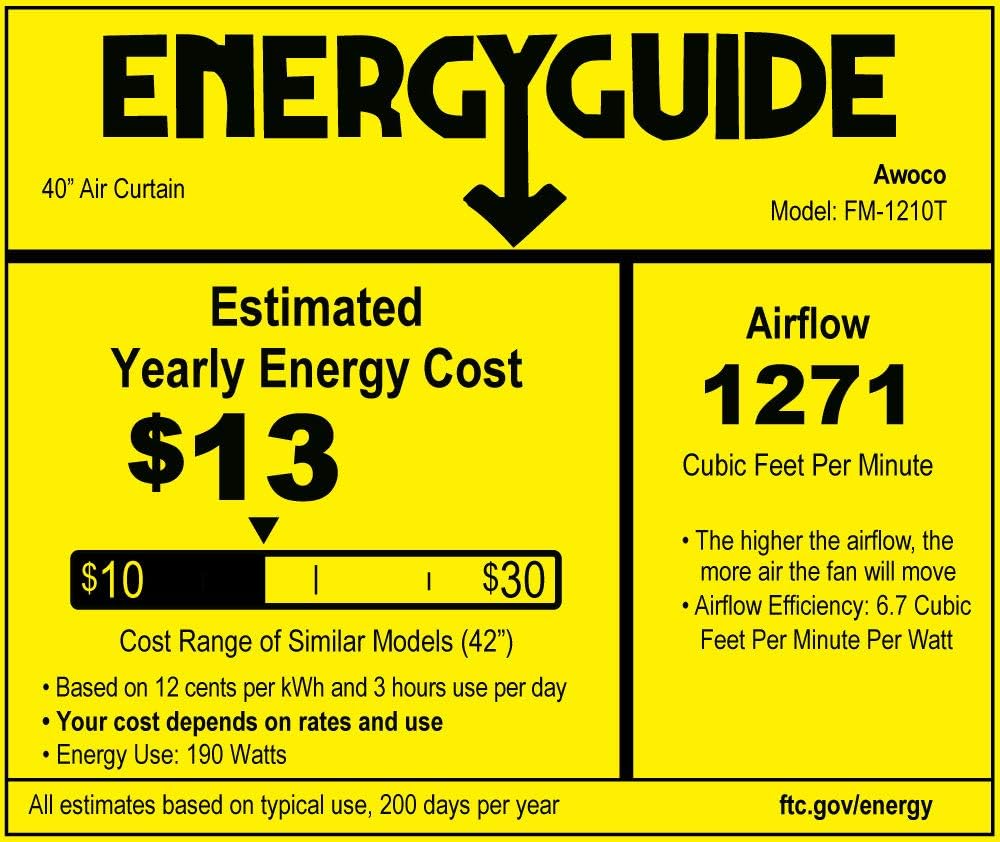 Awoco 40" FM-1210T 2 Speeds 1250 CFM Slim Indoor Air Curtain White | 120V Unheated, CE Certified, Magnetic Switch, Remote Control, Powerful Motor, Qiute Operation, Light Weight & Compact Design