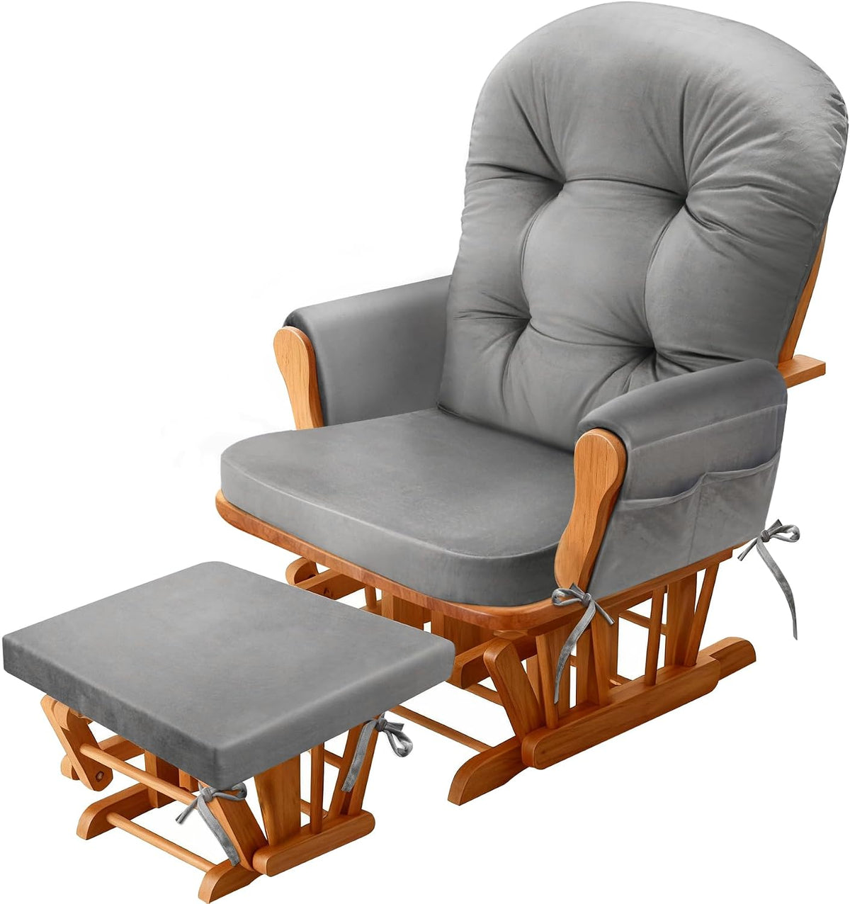 JZHLLA Glider Rocker Replacement Cushion Set with Storage Pockets Soft Flannel Fabric & High-Resilience Foam Non-Slip Back Rocking Chair Cushion for Living Room Rocking Chair(Beige)