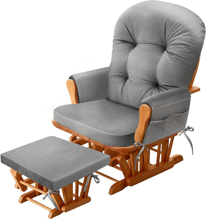 JZHLLA Glider Rocker Replacement Cushion Set with Storage Pockets Soft Flannel Fabric & High-Resilience Foam Non-Slip Back Rocking Chair Cushion for Living Room Rocking Chair(Beige)