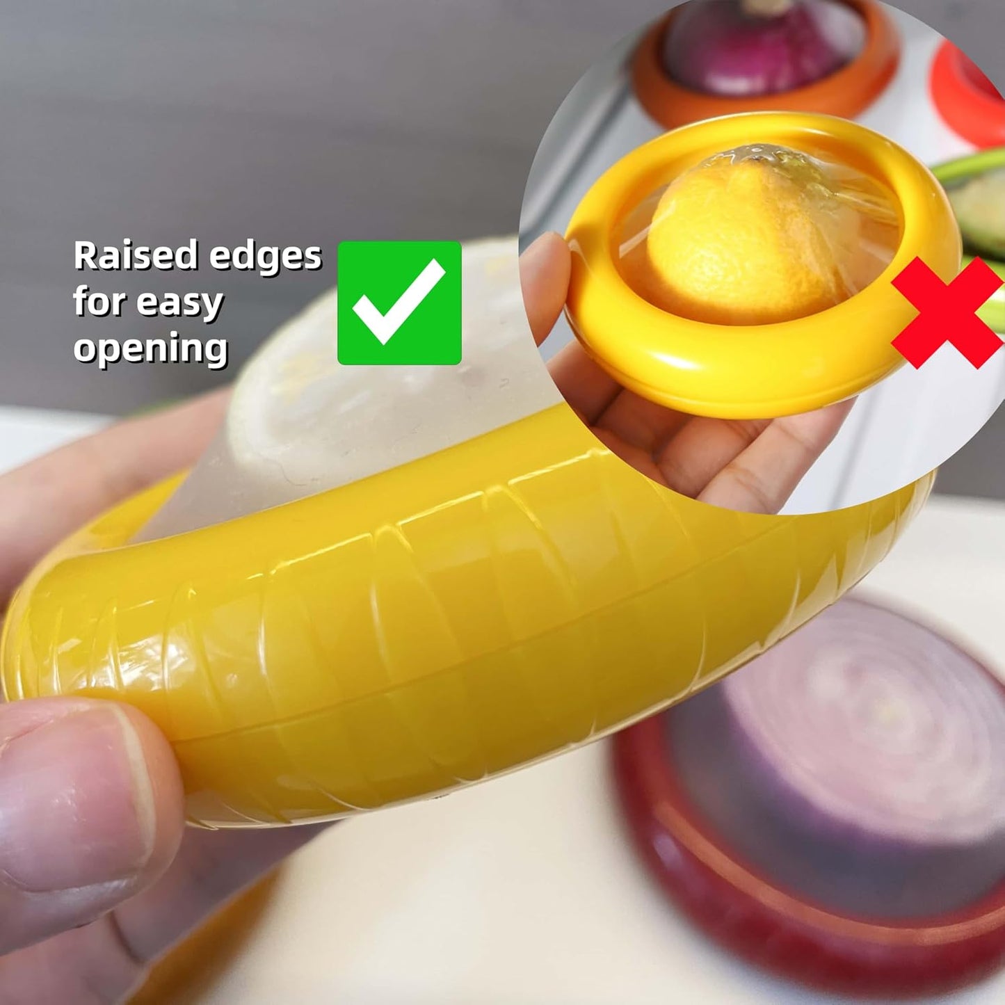 Silicone Avocado Saver Onion Storage, Set of 4 Reusable Fruit Containers for Fridge,Airtight Fresh Vegetable Keeper for Garlic, Onions, Lemon Freshness Box