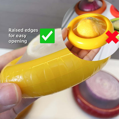 Silicone Avocado Saver Onion Storage, Set of 4 Reusable Fruit Containers for Fridge,Airtight Fresh Vegetable Keeper for Garlic, Onions, Lemon Freshness Box