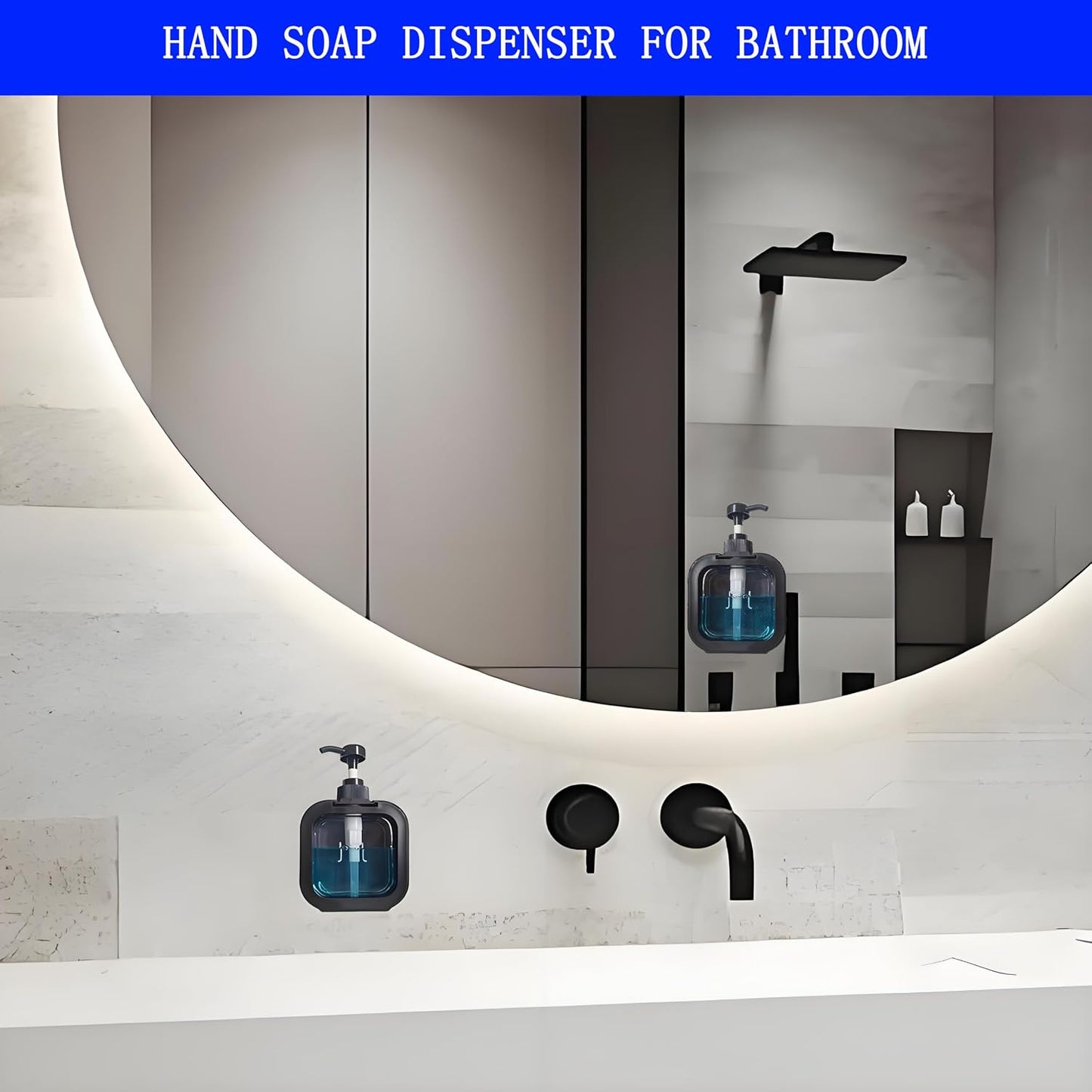Hand Soap Dispenser Bathroom, Shower Soap Dispenser Wall Mounted, Dish Dispenser for Kitchen, Shampoo and Conditioner Dispenser with Pump and Labels (Black)
