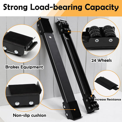 Extendable Furniture Appliances Rollers, Mover Tools for Moving, Black | 24 Roller & Brake Equipment for Heavy Washing Machine Refrigerator for Mobile Wheels Strong Base Stand Hold Up to 660 lb