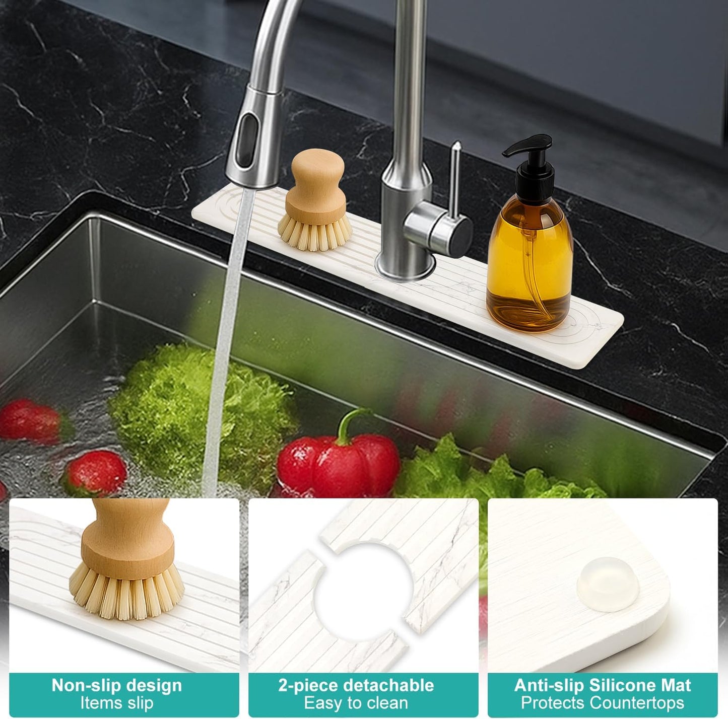 Fast Dry Stone Faucet Mat for Bathroom Sink Kitchen Counter Marble Trays | Small Diatomite Sink Splash Guard White Absorbent Tray Counter Quick Drying Stone Kitchen Diatomaceous Earth Around Faucet