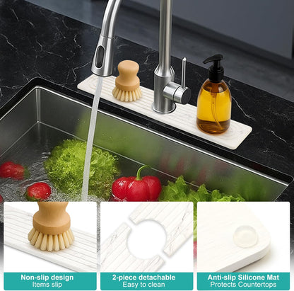Fast Dry Stone Faucet Mat for Bathroom Sink Kitchen Counter Marble Trays | Small Diatomite Sink Splash Guard White Absorbent Tray Counter Quick Drying Stone Kitchen Diatomaceous Earth Around Faucet