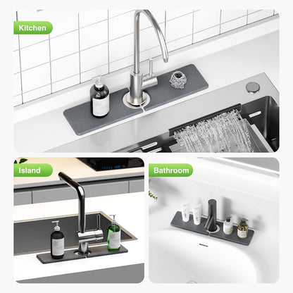 Premium Stone Faucet Mat for Kitchen Sink, 30" x 4" White | Quick Drying & Water Absorbent, Sink Splash Guard Tray for Prevents Moisture Buildup