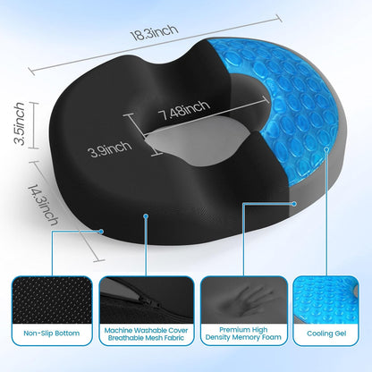 Donut Pillow Seat Cushion, Cooling Gel Memory Foam Chair Cushion, Black