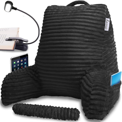 Homie Reading Pillow with Reading Light and Wrist Support, Has Arm Rests, and Back Support for Bed Rest, Lounging, Reading, Working on Laptop, Watching TV (Gray)