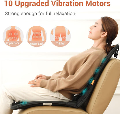 CARSHION Upgraded Length,10 Vibration Motor,Back Massager Cushion with Heat | Heated Seat Cover Massage Cushion for Pain Relief for home