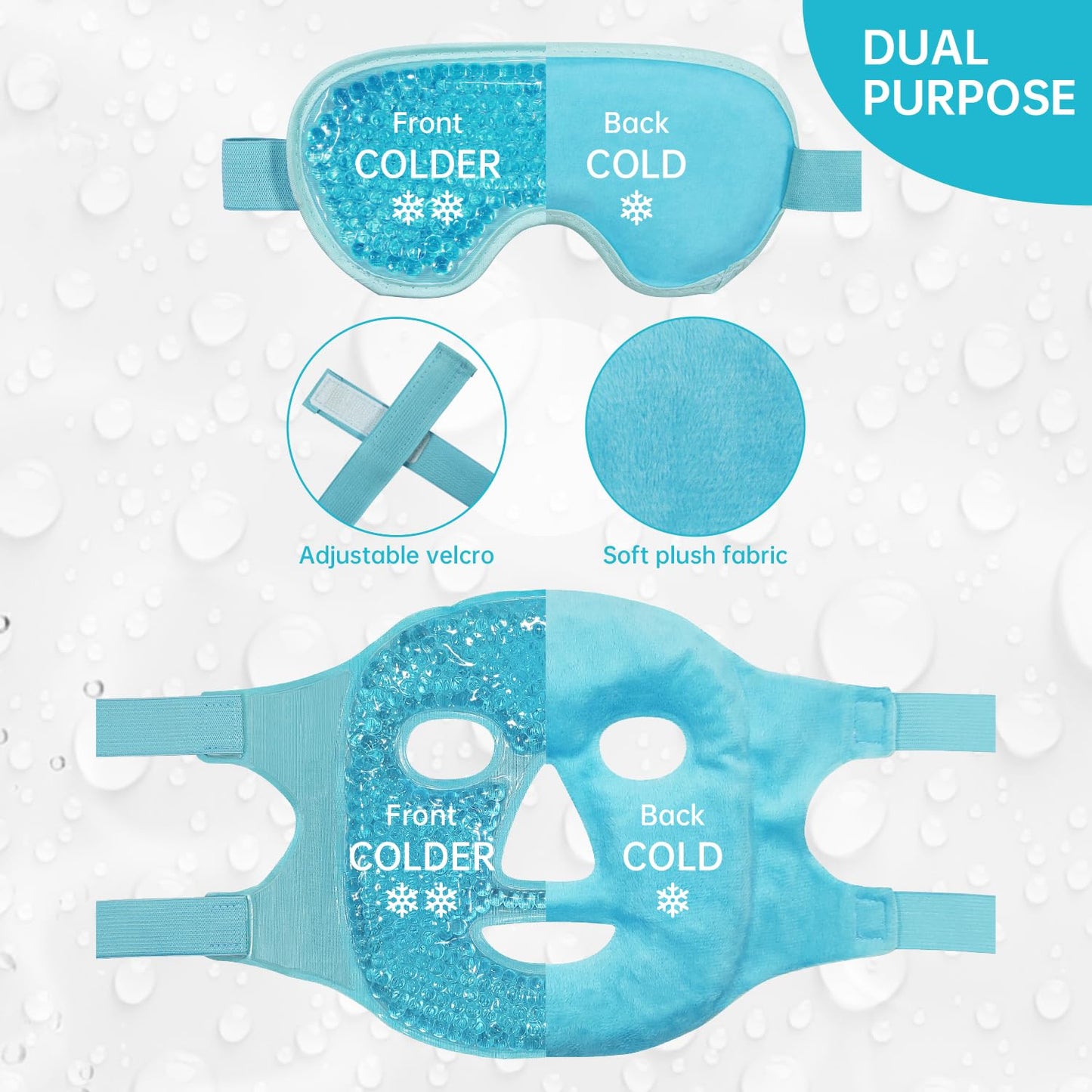 ZNÖCUETÖD Cold Face Eye Mask Ice Pack Reduce Facial Puff, Dark Circles, Hot Cold Compress Pack, Face SPA Gift for Woman Sleeping, Pressure, Headaches, Skin Care, Post Laser Cosmetic Care, Reversible